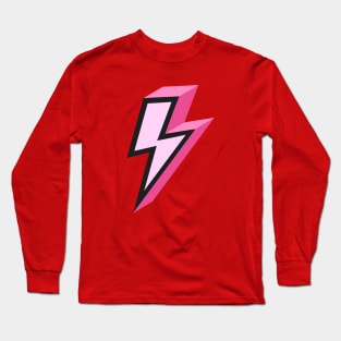 Pink Bold Lightning Bolt 3D on Red Background Long Sleeve T-Shirt